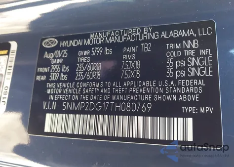 2026 Hyundai Santa Fe Hybrid Sel from USA, damaged, VIN 5NMP2DG17TH080769